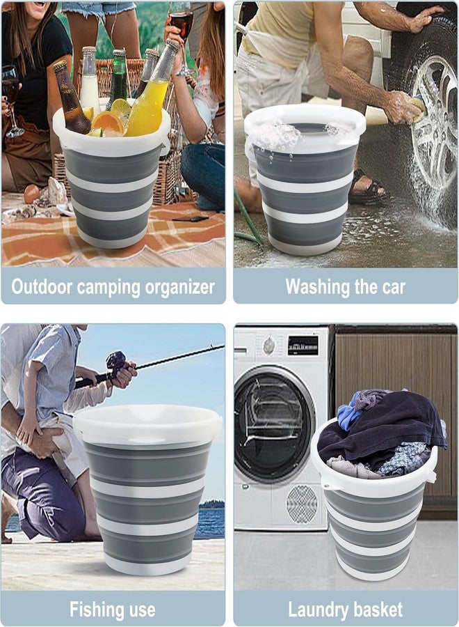 MAGHROLA 10L Portable Cleaning Bucket with Handle - Collapsible Plastic Bucket Laundry Basket Water Storage for Indoor & Outdoor Gardening, Camping Beach,Travel Fishing Car Wash and Cleaning - Gray and White - Image 3